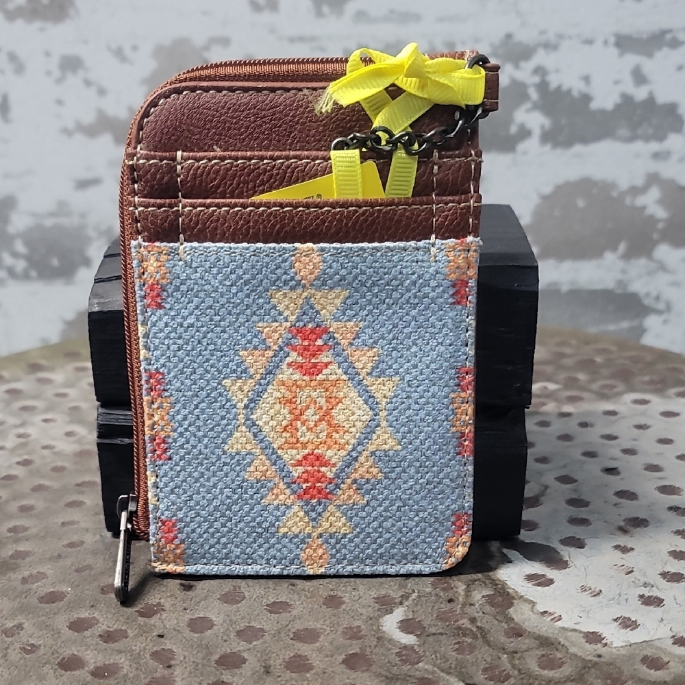 Brown and Blue Patterned Canvas  Card Holder